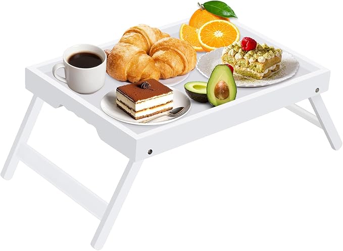Artmeer Bed Tray Table with Folding Legs, Bamboo Breakfast in Bed