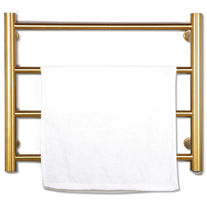 Towel Warmer Rack for Bathroom with Timer/Fahrenheit Temperature Control Wall Mounted Electric Heated 10 Bar Rail Plug-in or Hardwired Keep Bath Shower Towel Warming (Brushed Gold)