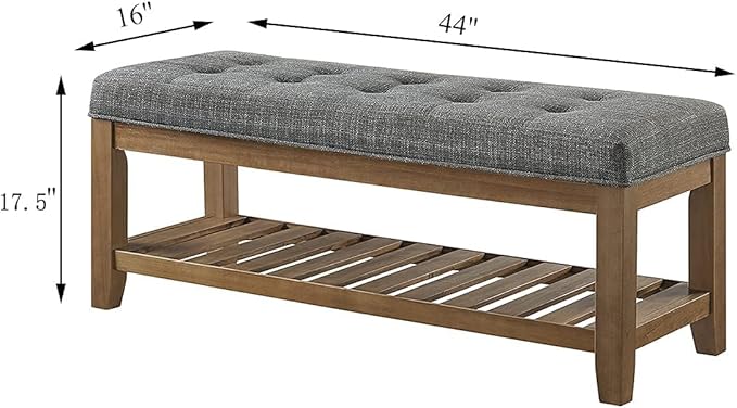 24KF Large Rectangular Upholstered Tufted Linen Fabric Ottoman Bench, Padded