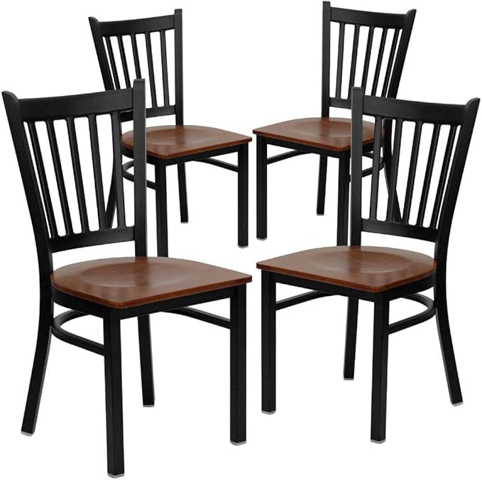 Flash Furniture 4 Pack HERCULES Series Black Vertical Back Metal Restaurant