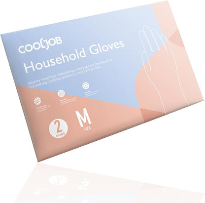 COOLJOB 2 Pairs Thickened Rubber Gloves with Cotton Lining & Non-slip Grip, Colorful Household Long Lasting Dishwashing Gloves for Kitchen & Bathroom Cleaning, Orange & Blue, Medium