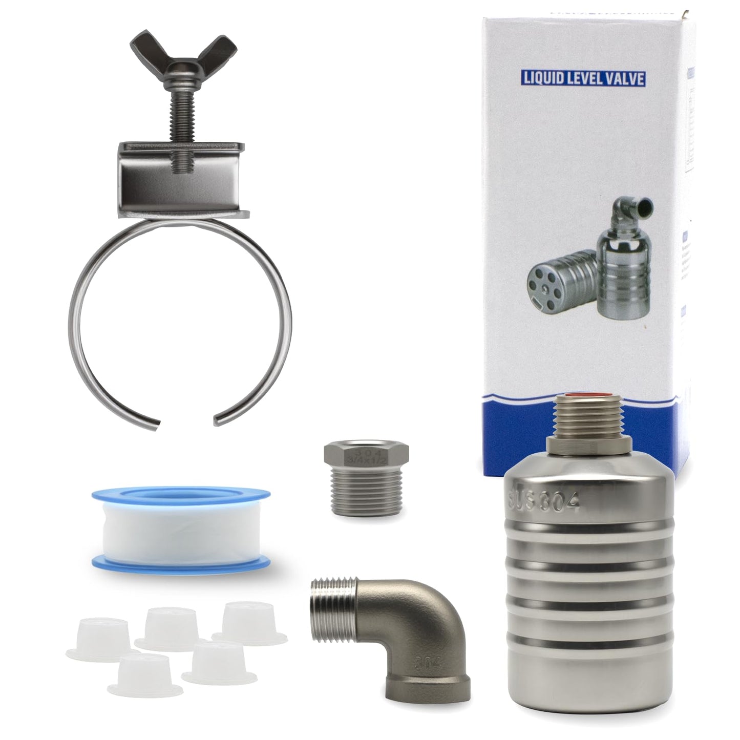 HXH 1 Pack NPT Water Float Valve Kit, 1/2" to 3/4'' Auto Shut off Water Level Control Float Valve, 304 Stainless Steel Fully Automatic water shut off valve for Pool, Livestock Troughs.