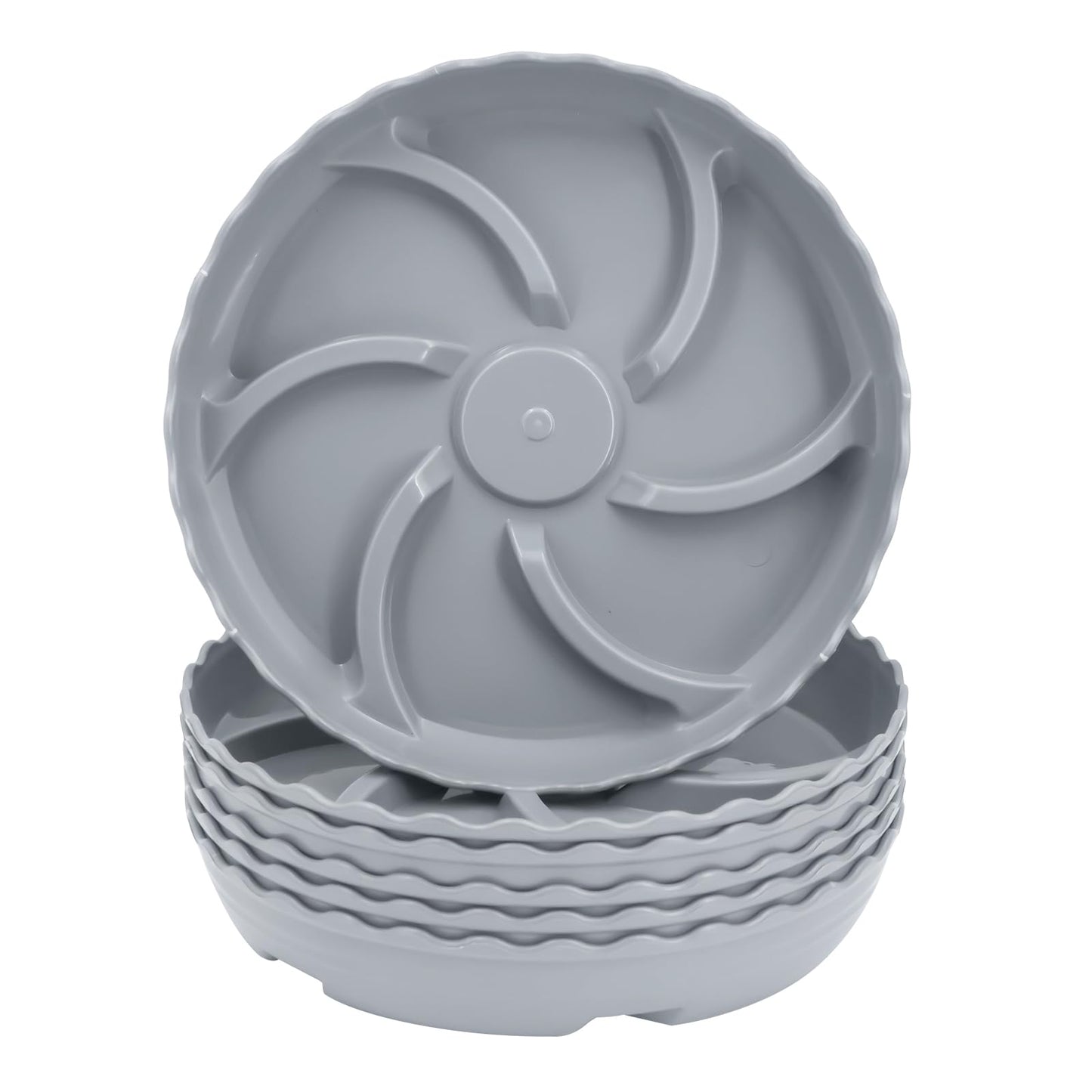 ittyfei 6 Pack 8 Inch Plant Trays for Pots, Raised Ridge Plant Saucers,6 10 12 14 Inch Durable Plastic Plant Pot Saucer,Gray Round Plant Water Catcher Tray for Indoors and Outdoors(Gray, 8‘’6pack)
