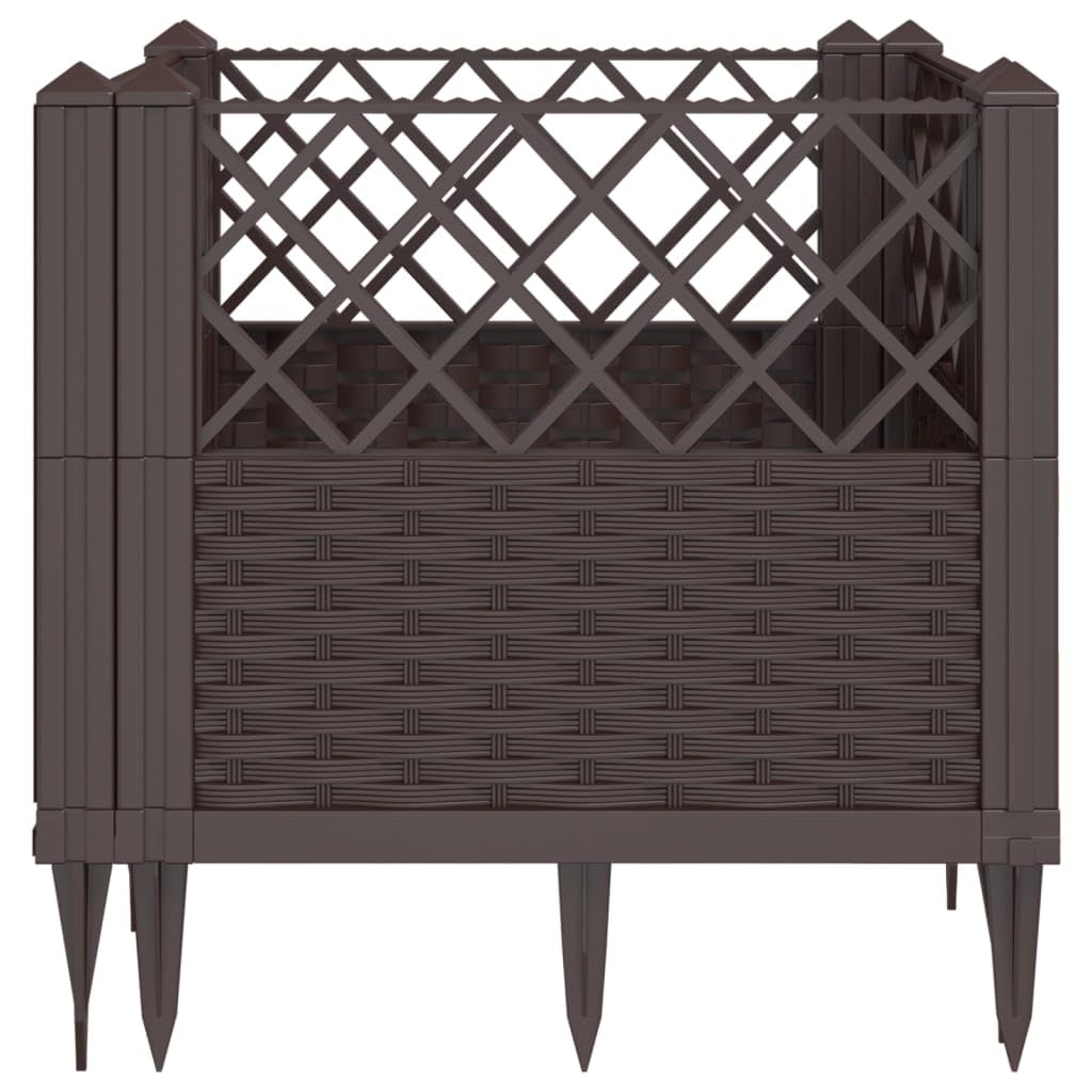 WRJENFSC Modular Raised Garden Planter Box Outdoor 17.1 Inch Square Brown Polypropylene Basketweave Planter for Flowers Herbs Vegetables on Patio Garden Terrace