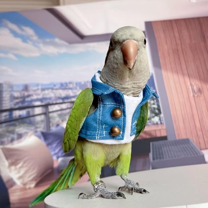 Bird Costume Bird Diaper Flight Suit Bird Jeans Fake Two Pieces Bird Clothes Cosplay Photo Prop for Parrots Lovebird Parakeet Cockatiel Small Animals Apparel (with Diaper,Cockatiel)