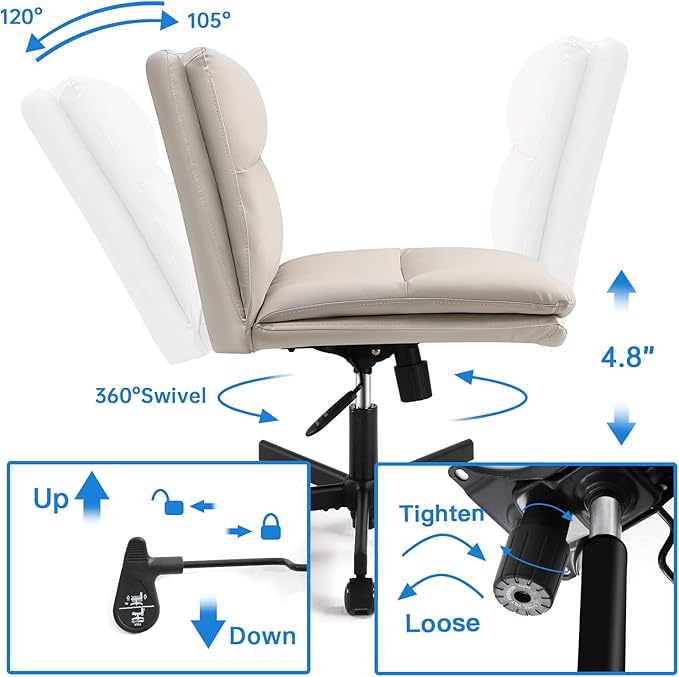 EMIAH Criss Cross Chair with Wheels Home Office Desk Chairs PU-Padded Vanity