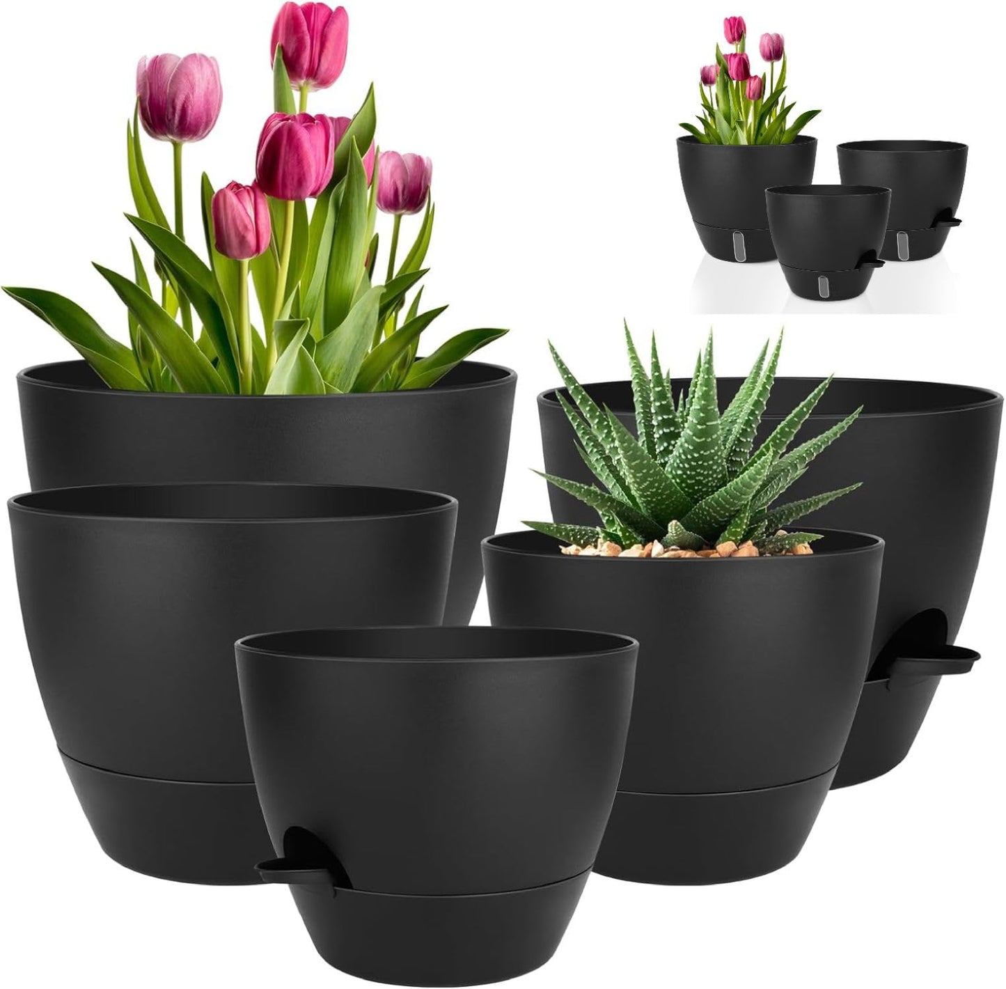 QRRICA 10/9/8/7.5/7 Inch Self Watering Pots and 12/10/9 Inch Water Level Indicator Plant Pots
