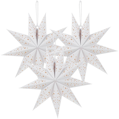 TOYANDONA Christmas Paper Lampshades: 3pcs White 9 Pointed Star Lampshade Lantern Shade Hanging Decorations, 35cm Hollow Out Lamp Covers for Wedding Birthday Holiday Christmas Party Hanging Decoration