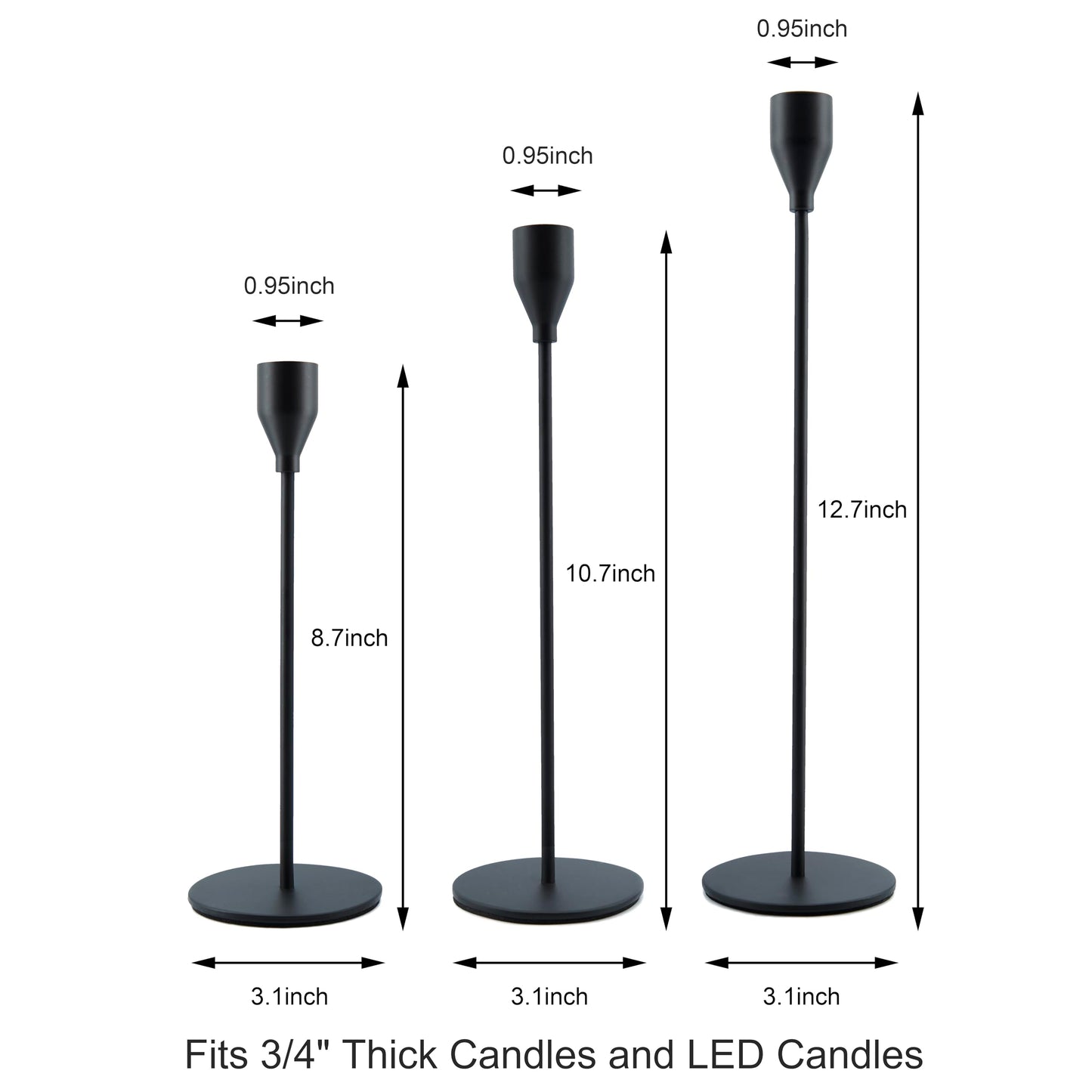 NLBTW Matte Black Taper Candle Holders, Set of 3 Metal Candlestick Holders for Candle Sticks Holder Decor, Ideal for Mantle Table Centerpiece, Weddings, Dining, Housewarming Gift & Anniversaries