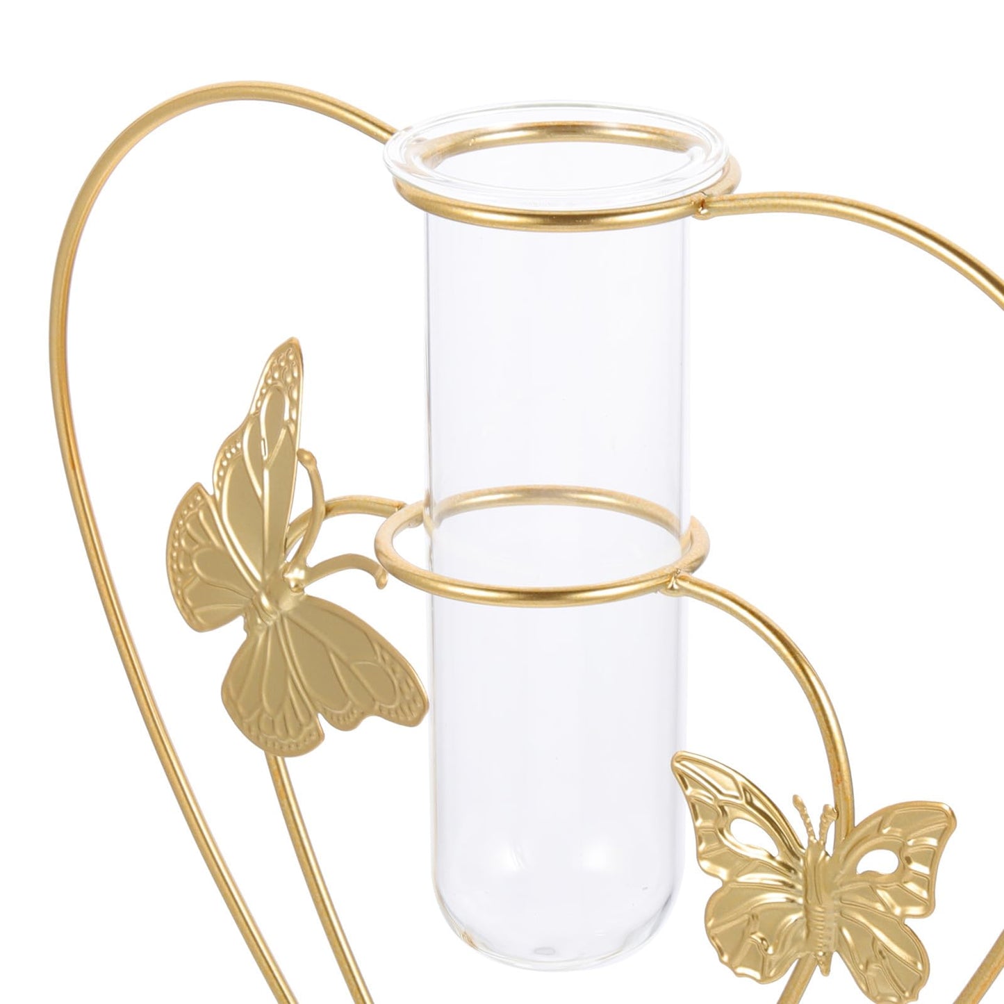 VOSAREA Hydroponic Glass Vase with Metal Butterfly Frame Decorative Hollow Flower Holder Plant Terrarium Home Table Centerpiece for Living Room and Office Decor