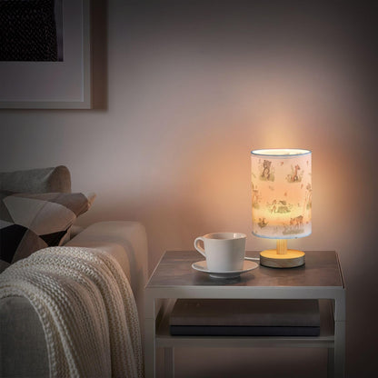 Oarencol Bedside Table Lamp Woodland Animals Nightstand Lamp with Wood Forest Fox Deer Rabbit Bird Bear Mushroom Desk Lamps for Bedroom Living Room Nursery Office Home Decor