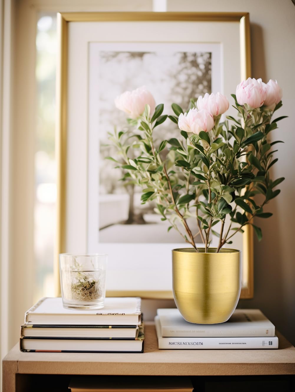 Briful Set of 3 Gold Galvanized Buckets Multi-Size Rustic Chic Metal Planters for Home Centerpieces Table Decorations, Farmhouse Garden Round Metal Pots for Flowers Plant Herb(4.7''/5.3''/6.5'')