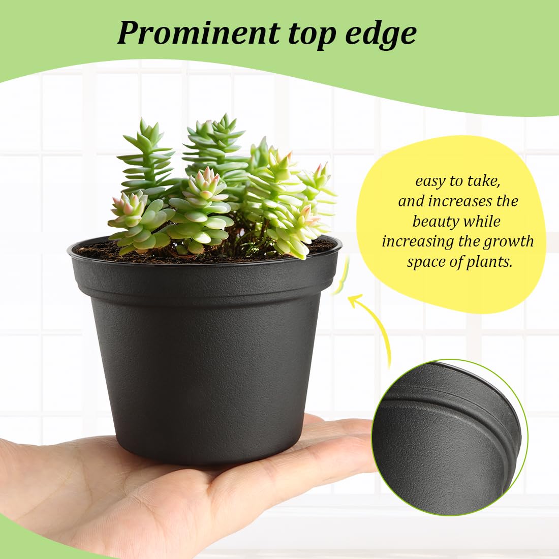 RooTrimmer 160 Pack 3 Inch Black Nursery Pots - Plastic Seedling, Seed Starter, Germination Pots with Drainage for Plants, Succulents, Flowers, Transplanting