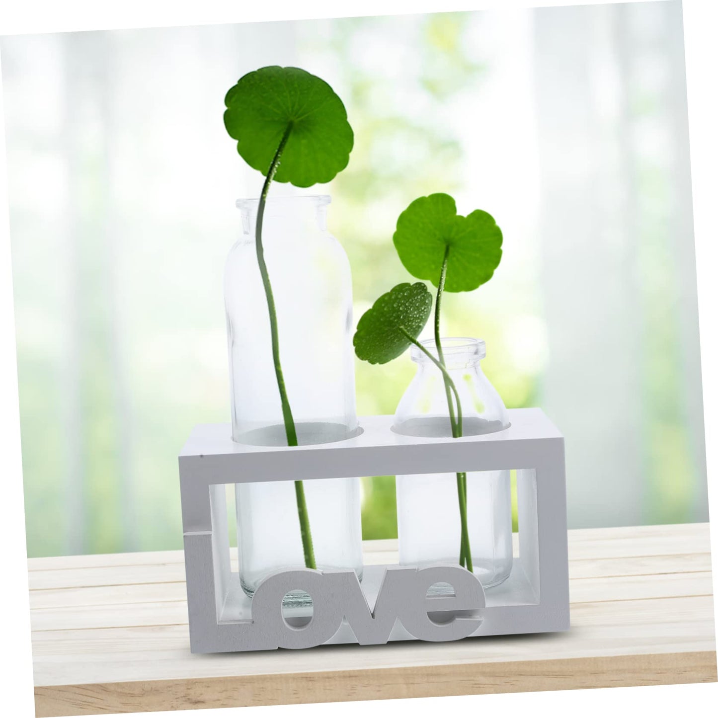 VANZACK Glass Pothos Vase Wooden Stand Hydroponic Desktop Terrarium for Air Plants Decorative Plant Holder