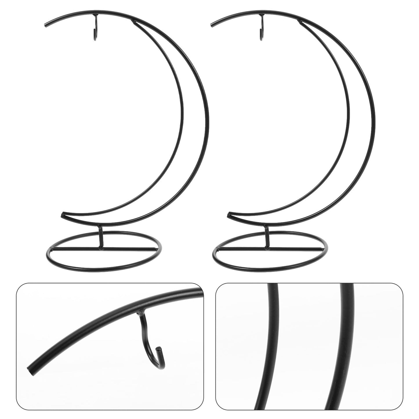 TOPPERFUN 2pcs Moon-shaped Hanging Hook Black Metal Plant Stand Terrarium Holder for Indoor Air Plant Display and Handmade Glass Globe Vase Hanger