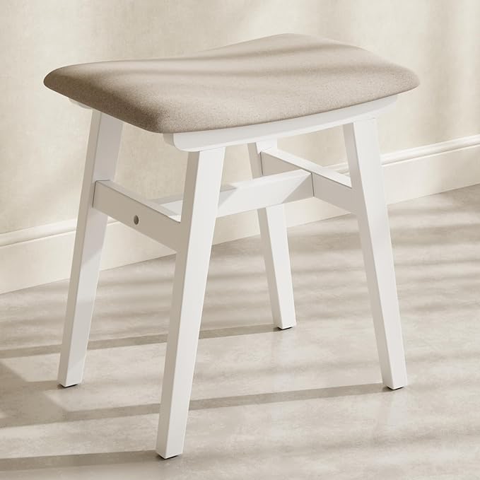 Muwuele Solid Wood Vanity Stool, Compact Makeup Chair