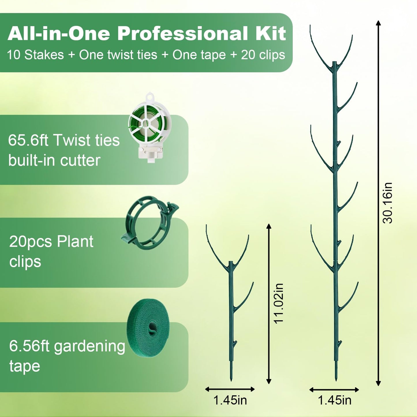10 Pack Stackable Monstera Plant Support Stakes, Adjustable Climbing Plant Poles for Indoor Outdoor Plants, Durable Green Garden Stakes with Clips and Tape for Pothos, Philodendron, Vines