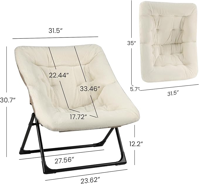 Comfy Saucer Chair for Adults, Soft Faux Fur Bedroom Chair, Accent Dorm Chairs