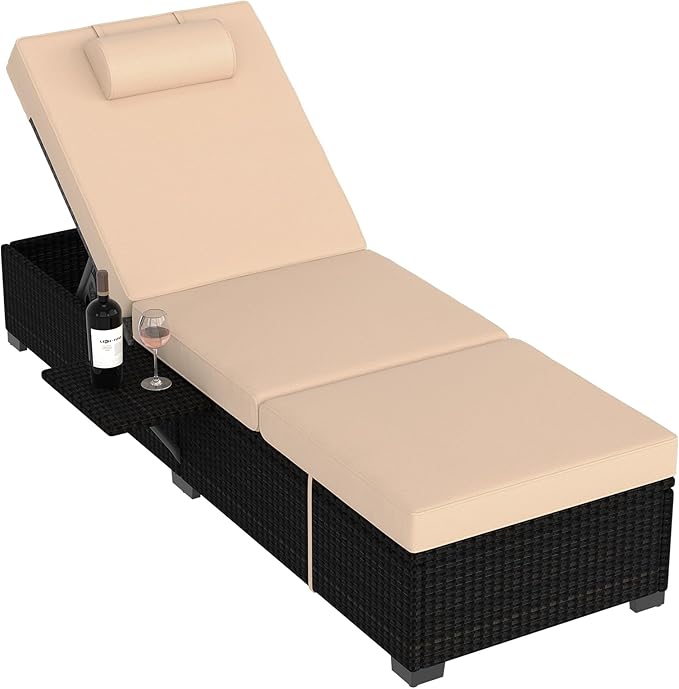 PeakPursuit Patio Lounge Chairs, Outdoor PE Wicker Chaise Lounge Set of 2