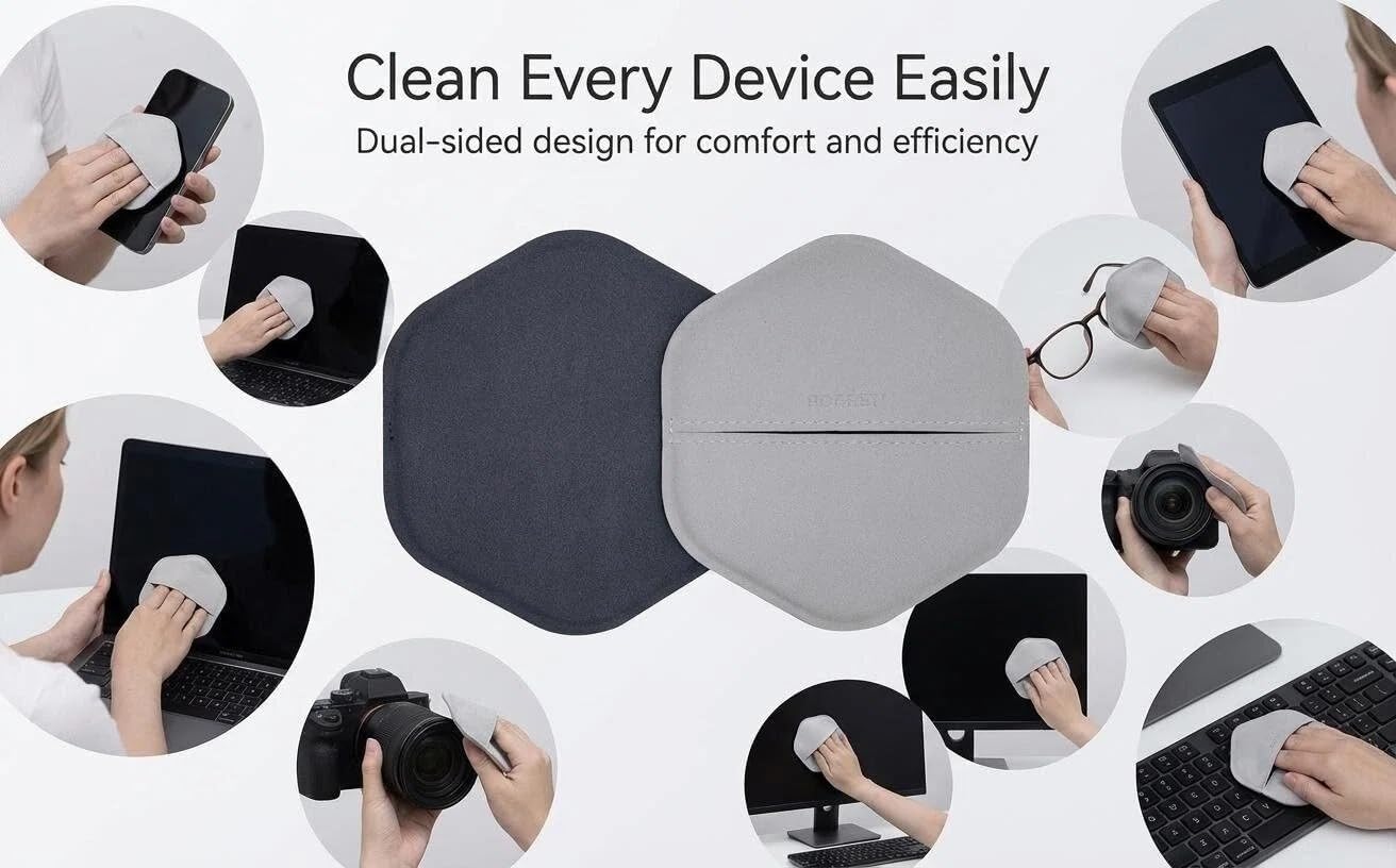 Microfiber Cleaning Cloth Car Screen Cleaner with Pocket Design Lint-Free Streak-Free Reusable Cleaning Pad for Vehicle Dashboard Glasses Phone Laptop Camera (Grey)