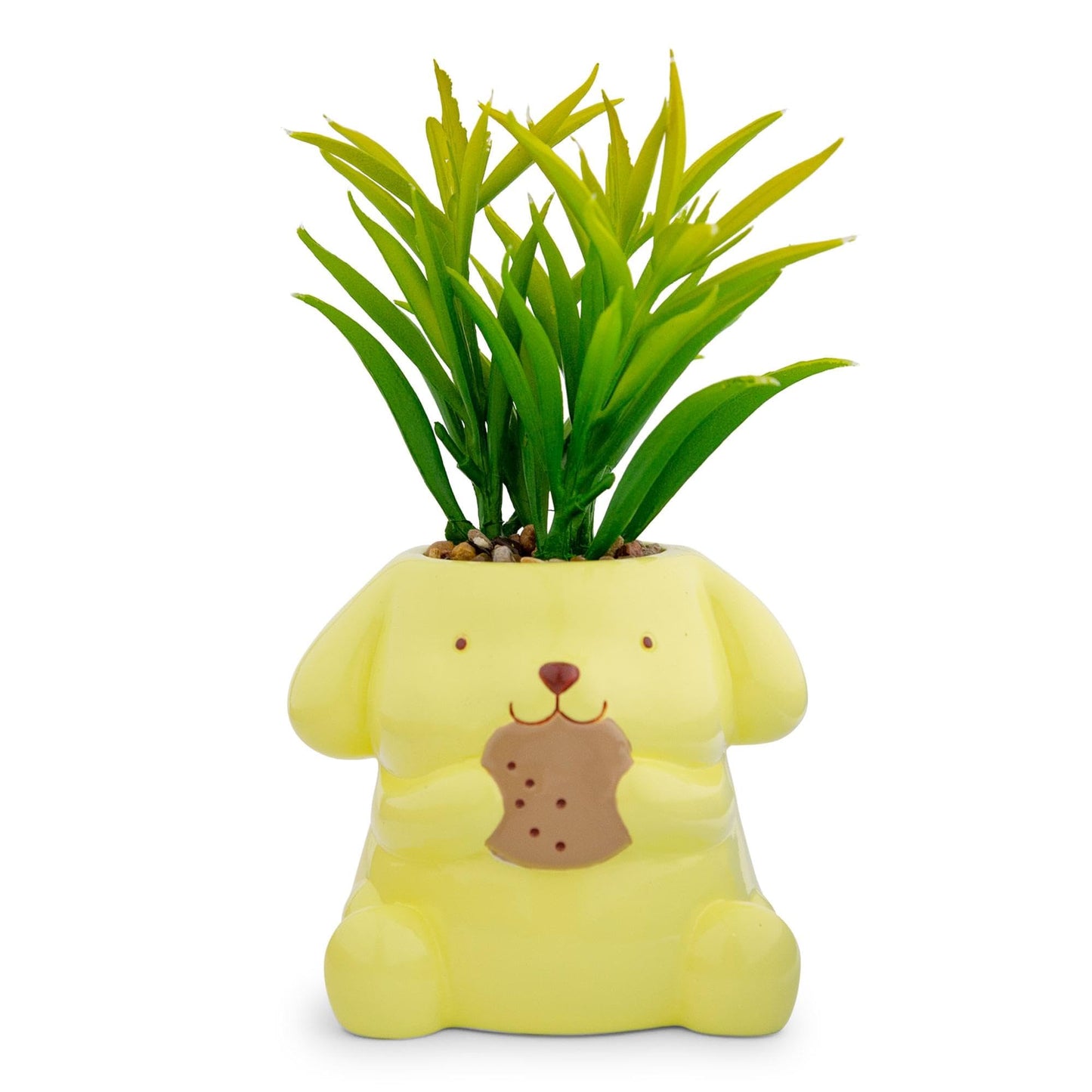 Toynk Sanrio Pompompurin 3-Inch Sculpted Ceramic Mini Planter with Artificial Succulent | Cute Flower Pot, Faux Indoor Plants