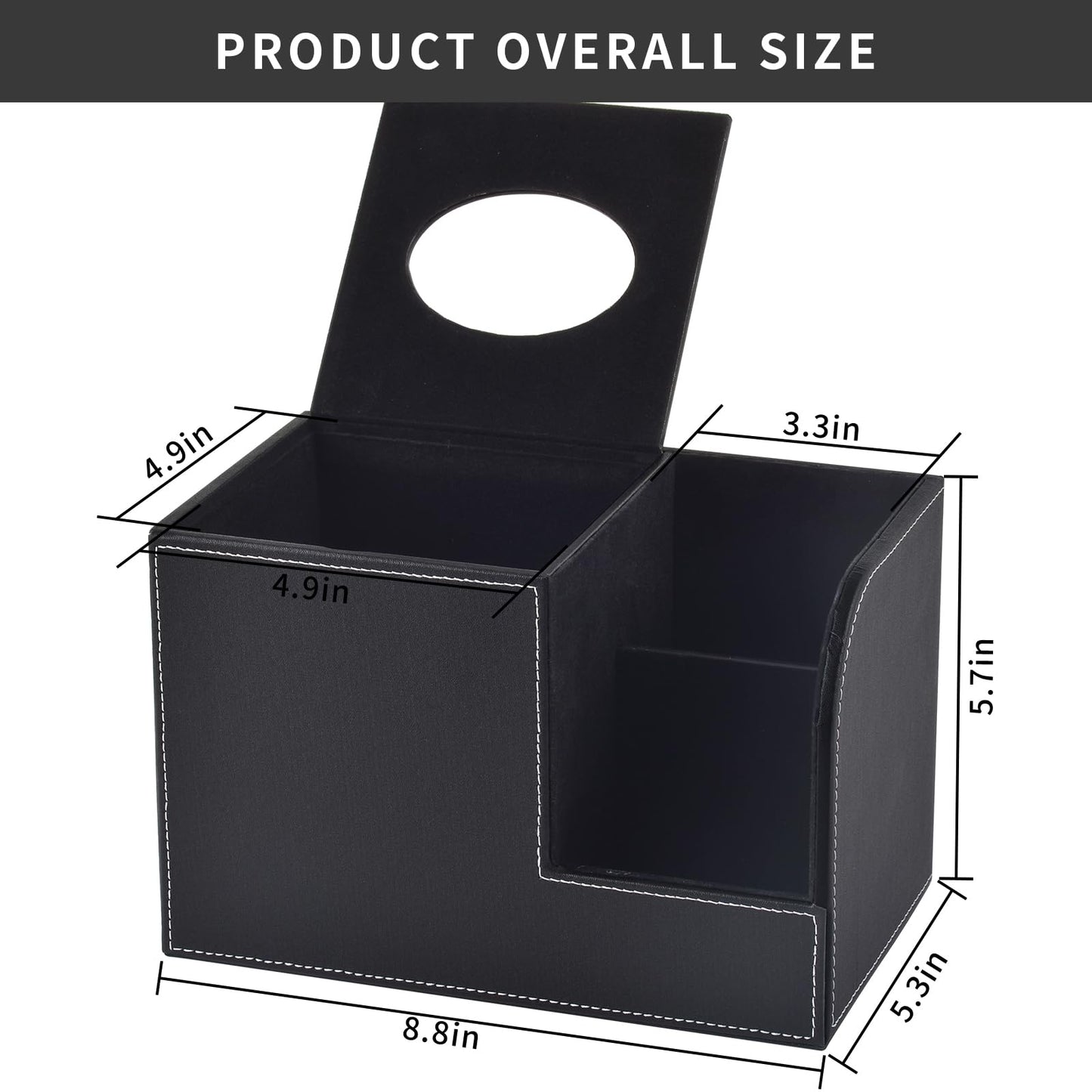 XNONE PU Leather Tissue Box Cover with Storage Square-Multifunctional Tissue Holder,Remote Control Holder,Decorative Tissues Boxes Organizer,Home Office Desktop Storage box,Black