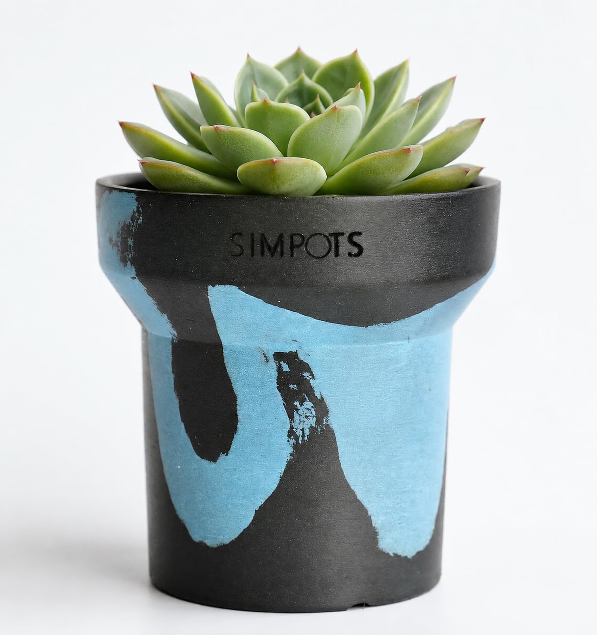 ONE ART Modern Planter Pot, Stone & Recycled Ocean Plastic, Frost Proof Indoor Outdoor Plant Pot for Succulents Flowers Herbs, Unique Hand-Finished Pattern, Lightweight Minimalist Decor (Small)