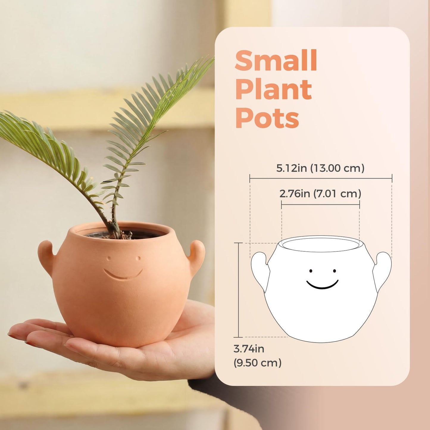 Bamworld Smiley Face Planter Pot Cute Plant Pots Small Plant Pot with Drainage Holes Gifts for Plant Lovers Succulent Pots Terracotta Planter for Indoor Outdoor Funny Planters Power Hands Home Decor