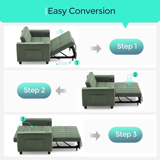 LINSY 54" Pull Out Couch with Charging Station