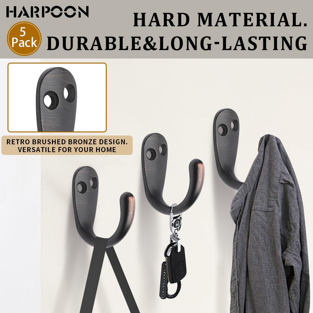 5 Pack Piece Single Prong Robe Hook, Farmhouse 1.8 Inch Coat Hooks Oil-Rubbed Bronze