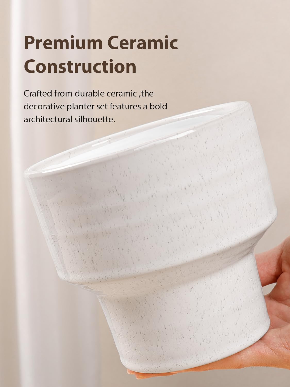 INGOFIN Ceramic Planter Pot Set of 3, 4/5/6 Inch Indoor Plant Decorative Cachepot for Pothos & Succulents, No Drainage Hole, Modern Tabletop Desk Display Pot for Home Decor, Pockmarks White