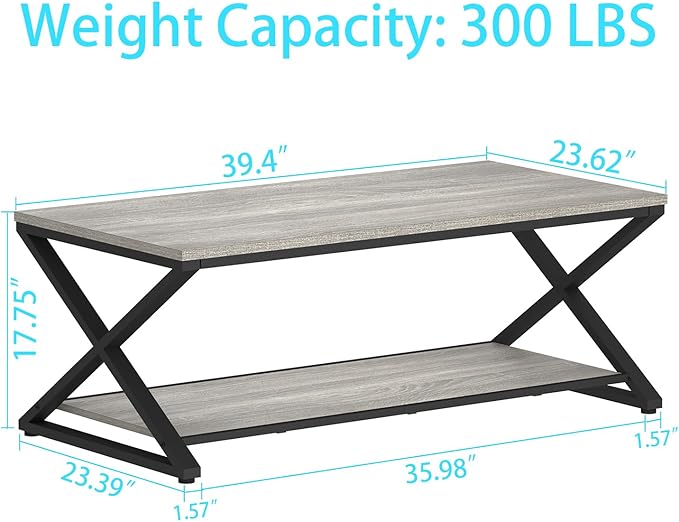 HSH Rustic Grey Coffee Table, Modern Minimalist Living Room Table