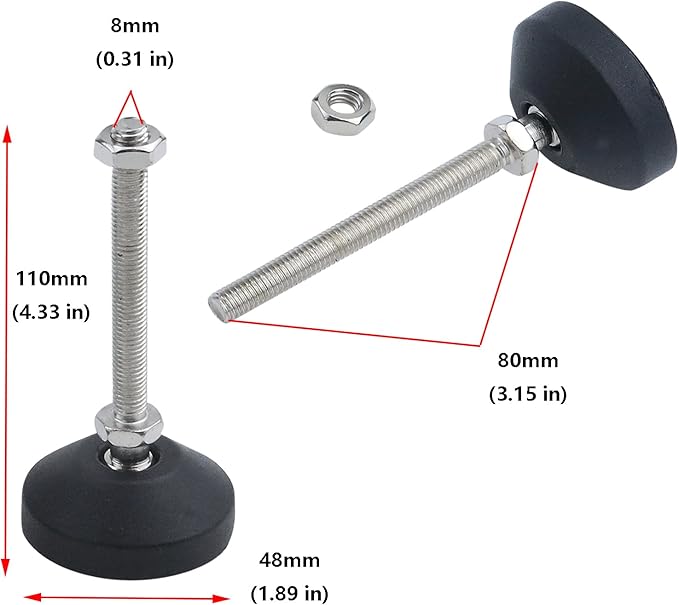 Antrader 4Pcs M8x50mm Adjustable Furniture Glides Anti-Skid Reinforced Nylon