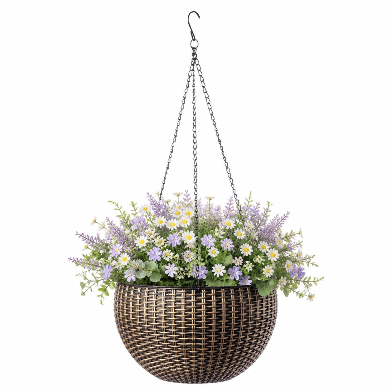 10" Self Watering Bronze Hanging Basket Flower Planter