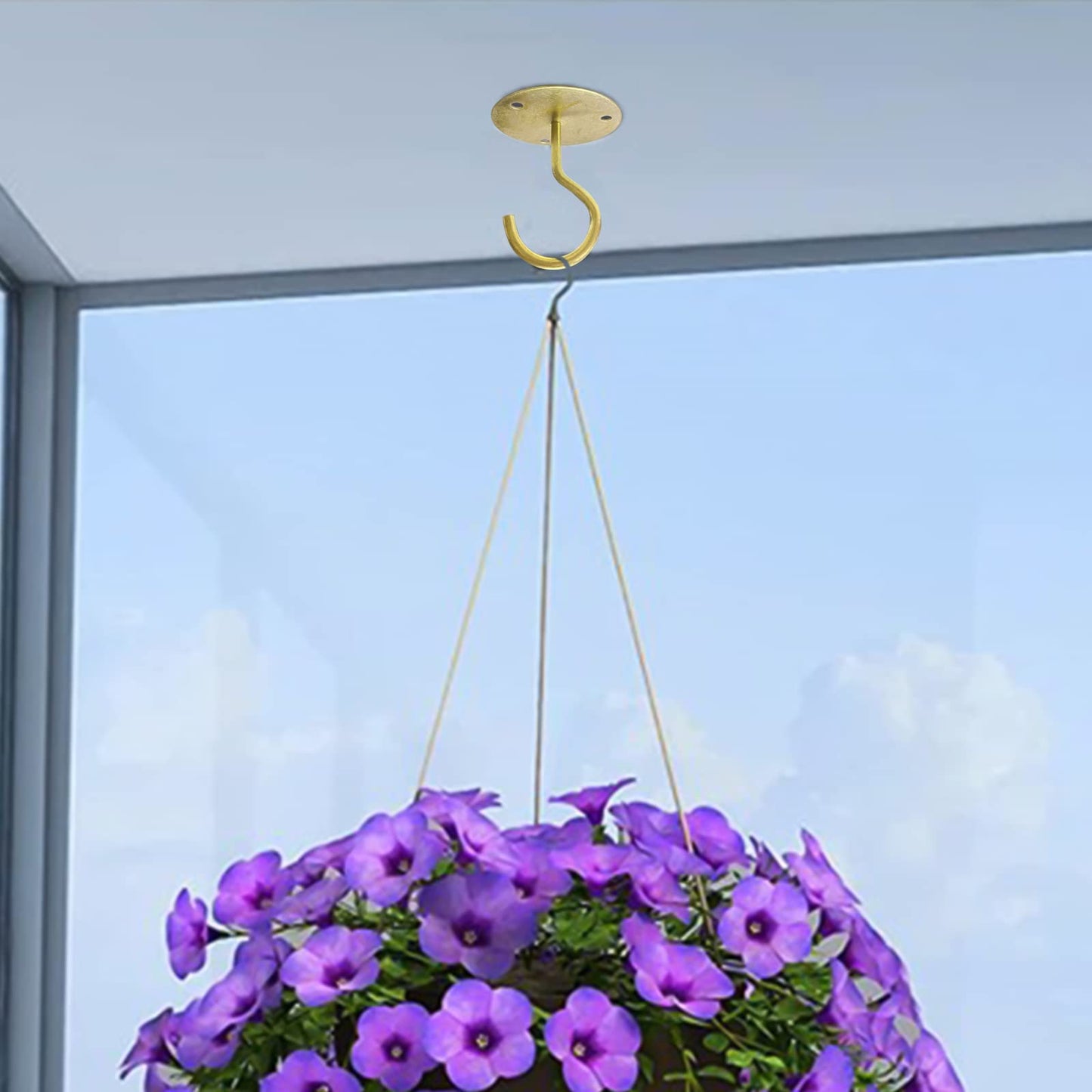 Reagia 3PCS Ceiling Hooks for Hanging Plants, Wall Mount Metal S Plant Hangers with Screws and Anchors for Hanging Plant Baskets, Lanterns, Wind Chimes, Bird Feeder(Gold)