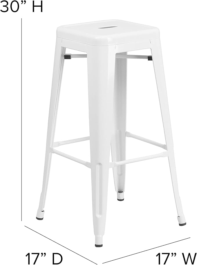 Flash Furniture Lily 4 Pack Commercial Grade 30" High Backless White Metal