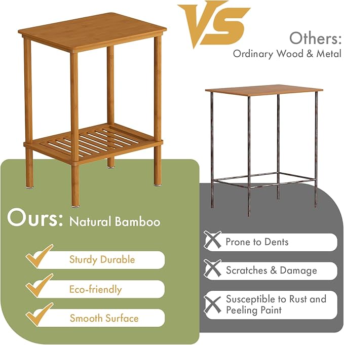 2-Tier Small Side Table, Narrow Entryway Table, Bedside End Table, Bamboo Night