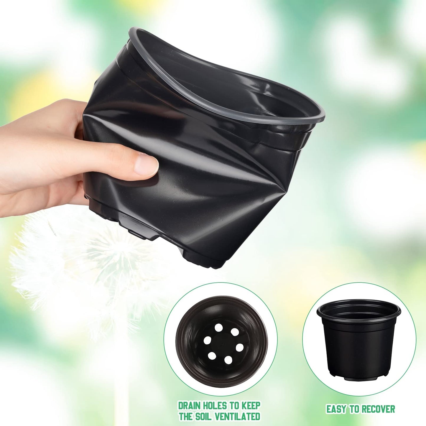 Eaasty Flexible Plant Nursery Pots Thickened Plastic Seedling Pots Soft Plastic Flower Pots Seed Starting Plant Containers with Drainage Hole for Cuttings Transplanting Planter (150 Pcs, 5 Inch)