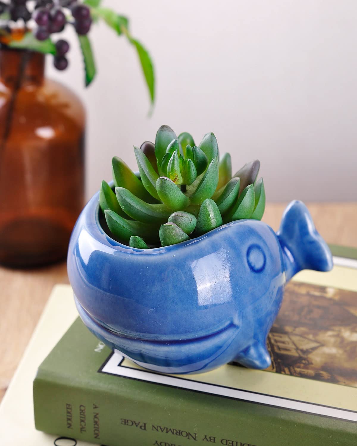 VanEnjoy 5" Ocean Blue Seashell Series Conch Shaped Cactus Planter, Flower Pot, Bonsai Pot (Dark Blue Whale)