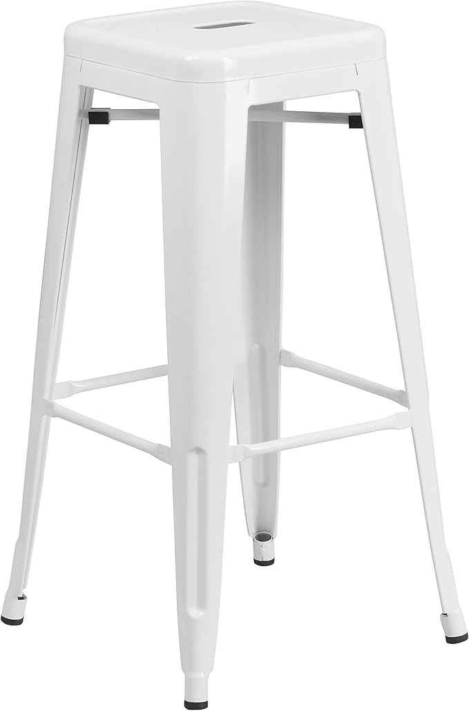 Flash Furniture Lily 4 Pack Commercial Grade 30" High Backless White Metal