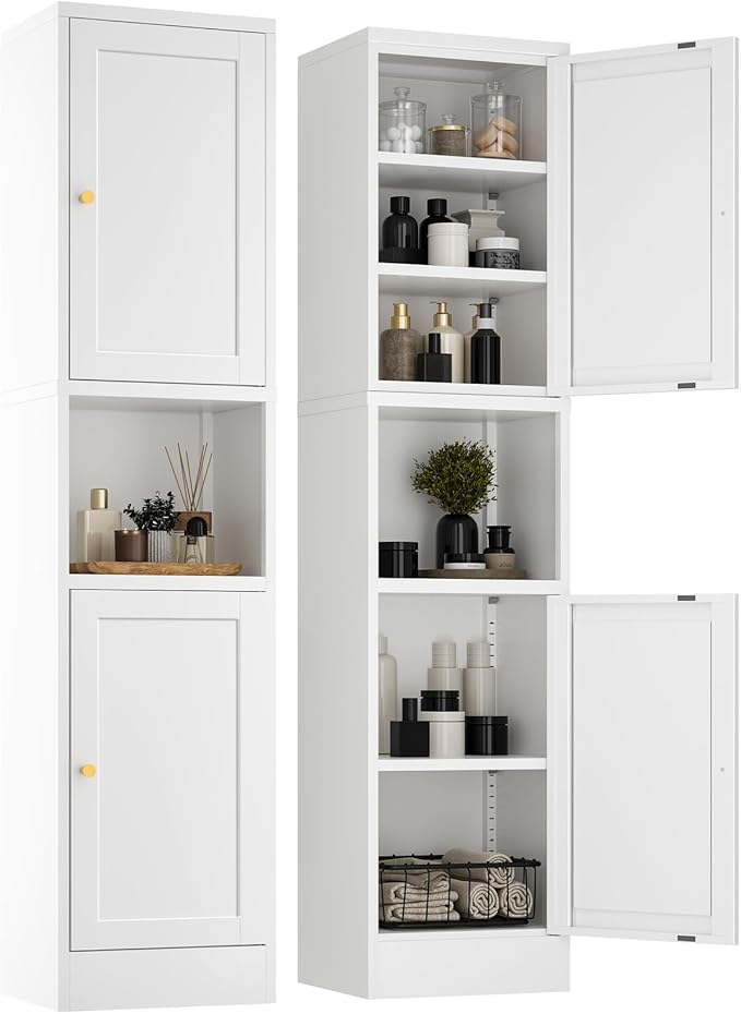 YAUWOH 2-Door Metal Storage Cabinet, Tall Slim Pantry Organizer