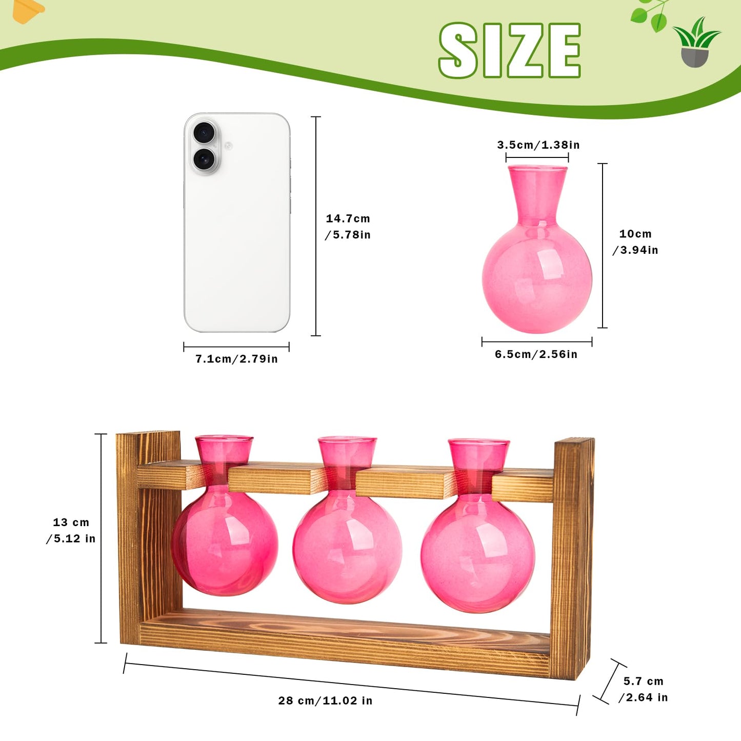 XXXFLOWER Glass Plant Terrarium Propagation Station, Gifts for Mom Plant Lovers Wife Daughter, 3 Bulb Glass Vase Plant Terrarium Tabletop for Hydroponics Home Office Indoor Decor (Pink)
