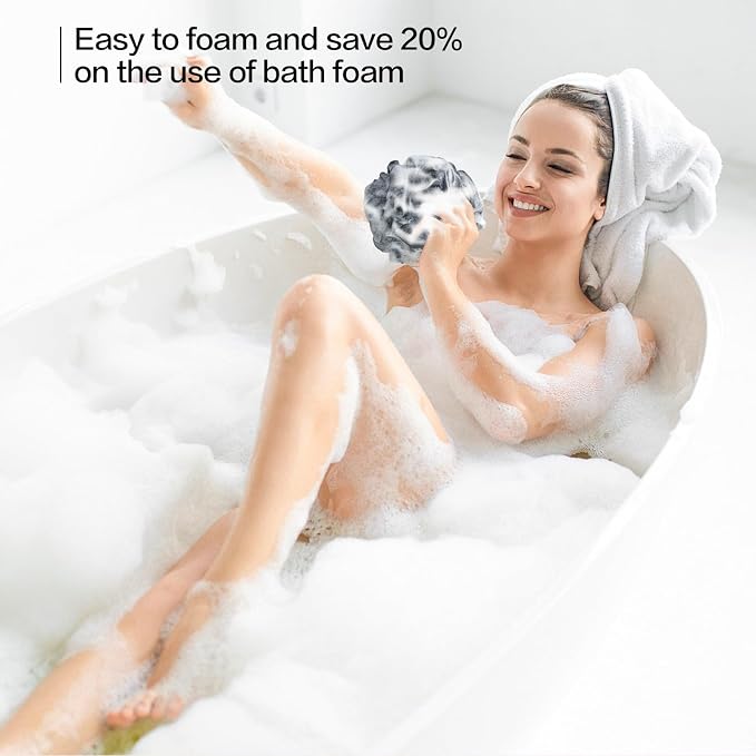 Fishent Loofah Bath Sponge Shower Loofahs, 4 Pack Soft Loofa Exfoliating Body Scrubber Mesh Shower Puff Pouf Ball Luffa for Men and Women(50g/pcs) (Black)