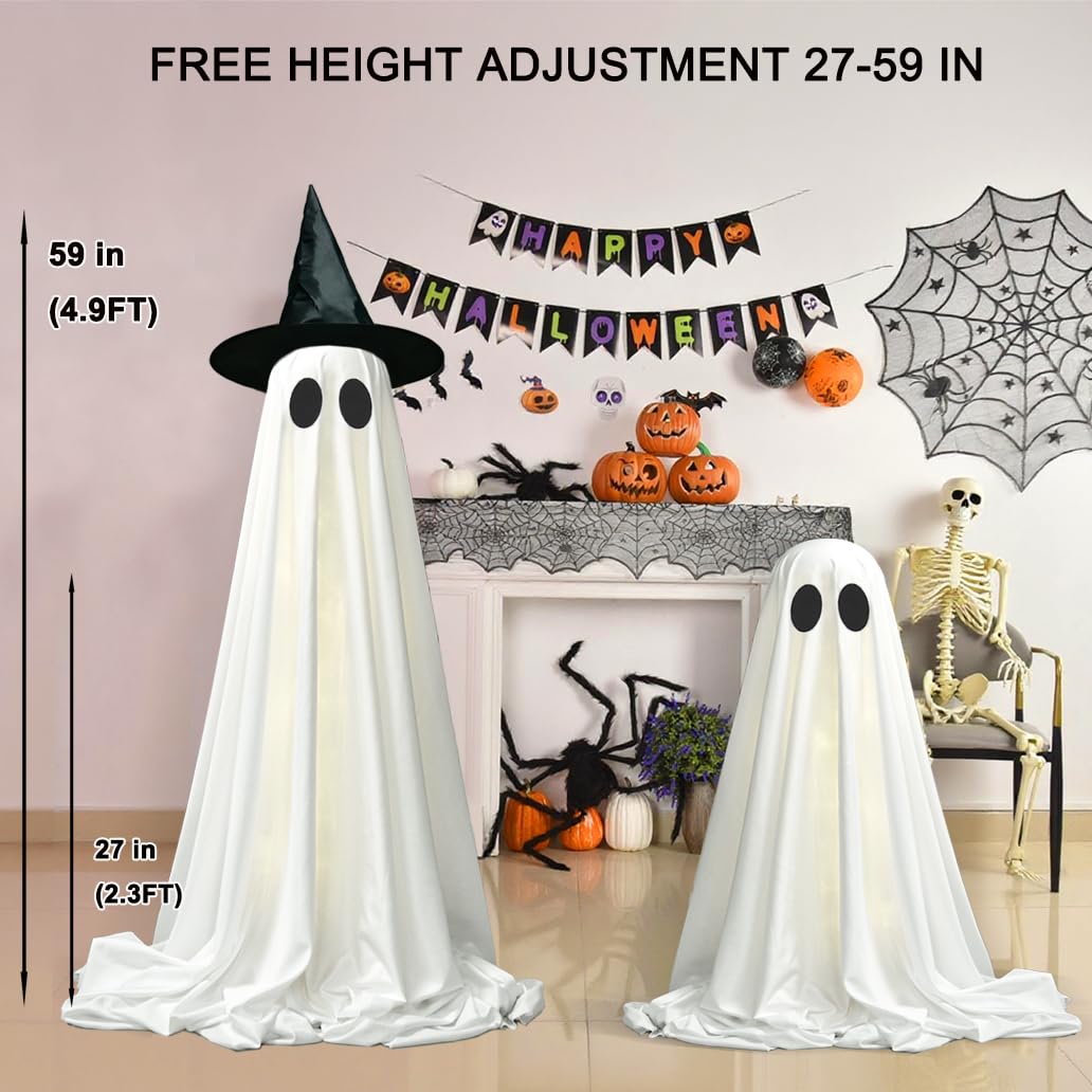 VersaCharm Halloween Ghost LED String Lights Decor Indoor/Outdoor Light Up Spooky Decoration with Remote Control for Yards, Porch, Gardens, Lawn & Party White 2 Packs