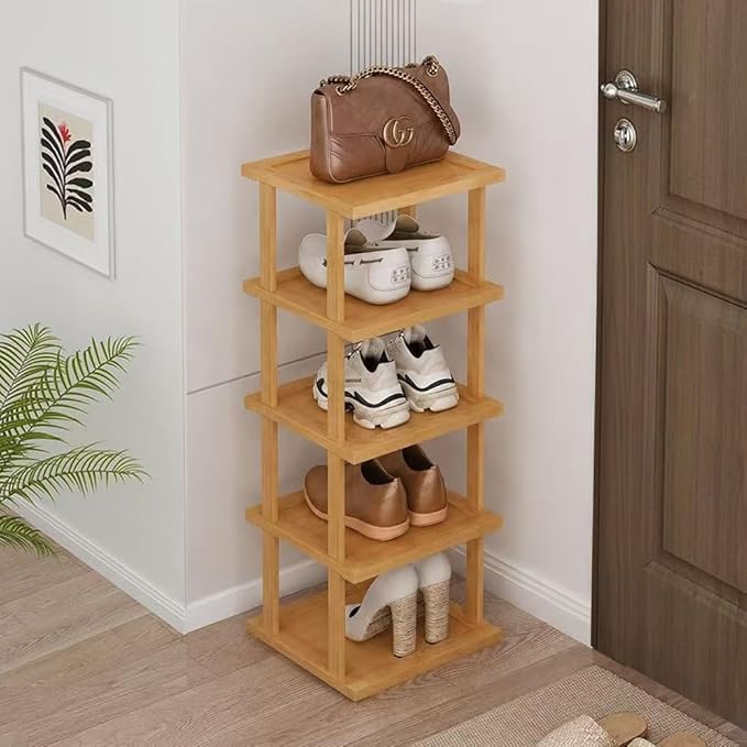 SAN HE Bamboo Shoe Rack 5Tier- Vertical Shoe Rack
