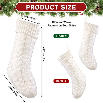 Teeanzo 4Pack 18 Inches Christmas Knitted Hanging Stockings,Xmas White Large Farmhouse Rustic Neutral Cable Knit Personal Stockings Decorations for Christmas Tree Fireplace Family Holiday Party Decor