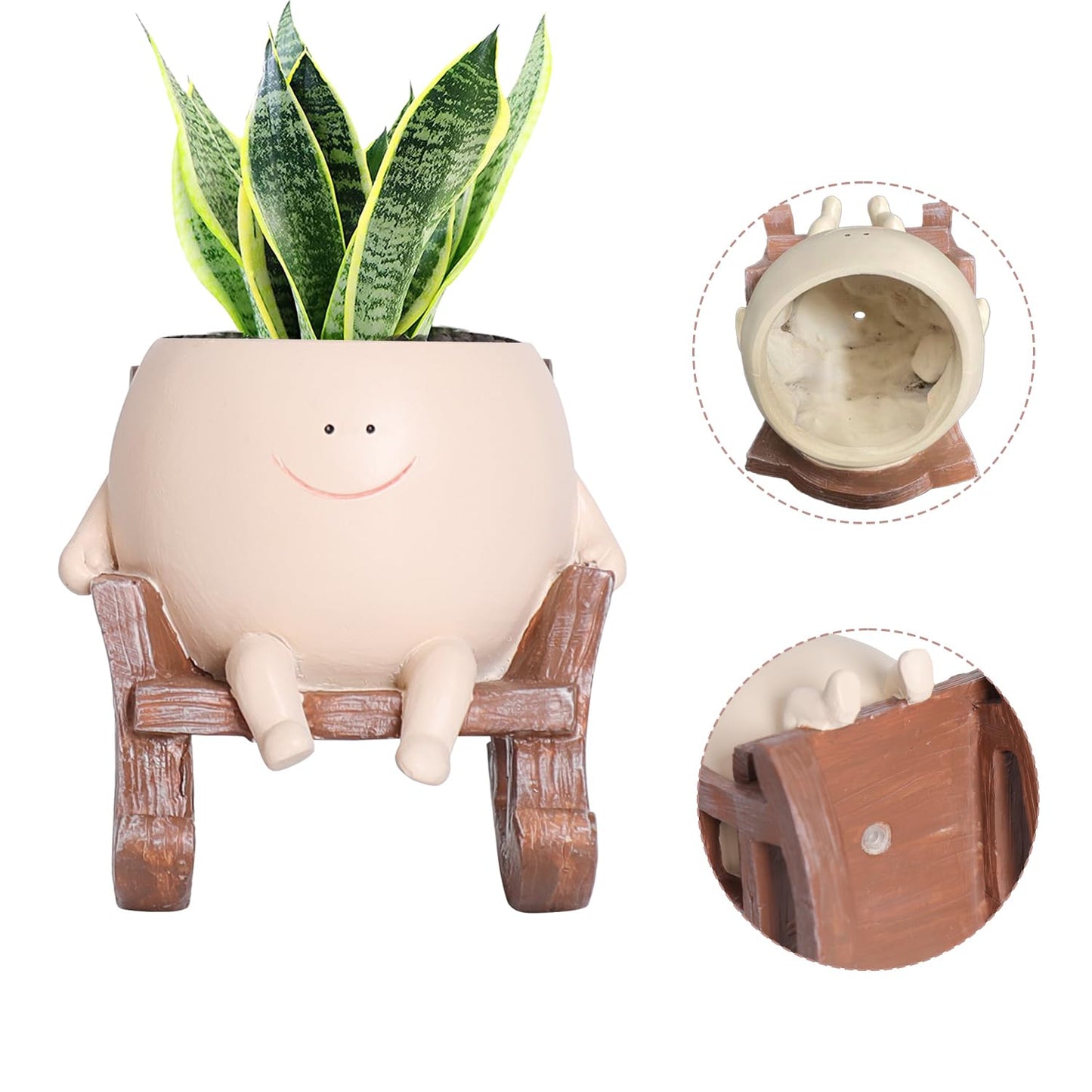 QIAOLY Rocking Chair Face Resin Planter Pot with Drainage Cute Flower Pots for Succulents Plants Live Indoor Outdoor Planters for Houseplants Gift Small (Small)