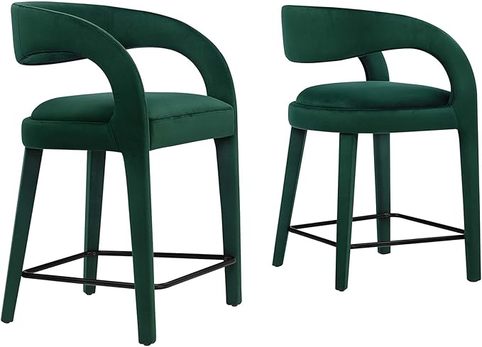 Modway EEI-6566-GRN-BLK Pinnacle Performance Velvet Counter Stool Set of Two