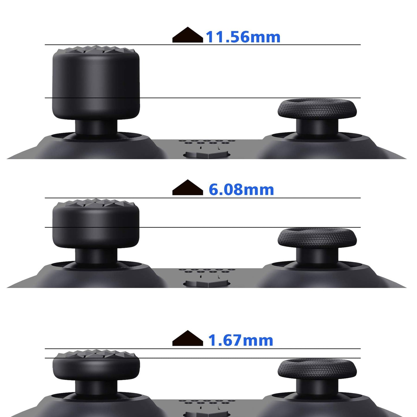 PlayVital Black Ergonomic Stick Caps Thumb Grips for PS5, for PS4, Xbox Series X/S, Xbox One, Xbox One X/S, Switch Pro Controller - with 3 Height Convex and Concave - Diamond Grain & Crack Bomb Design