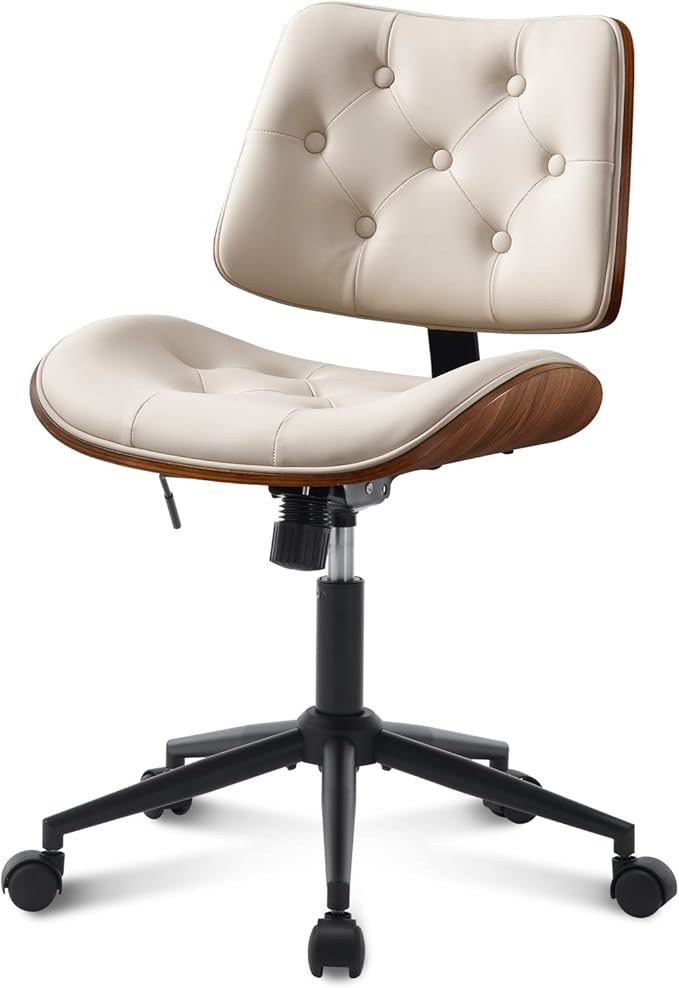 Armless Home Office Chair with Wheels, PU Leather Adjustable Height Computer